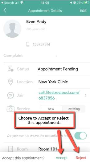 Accept Reject appointment