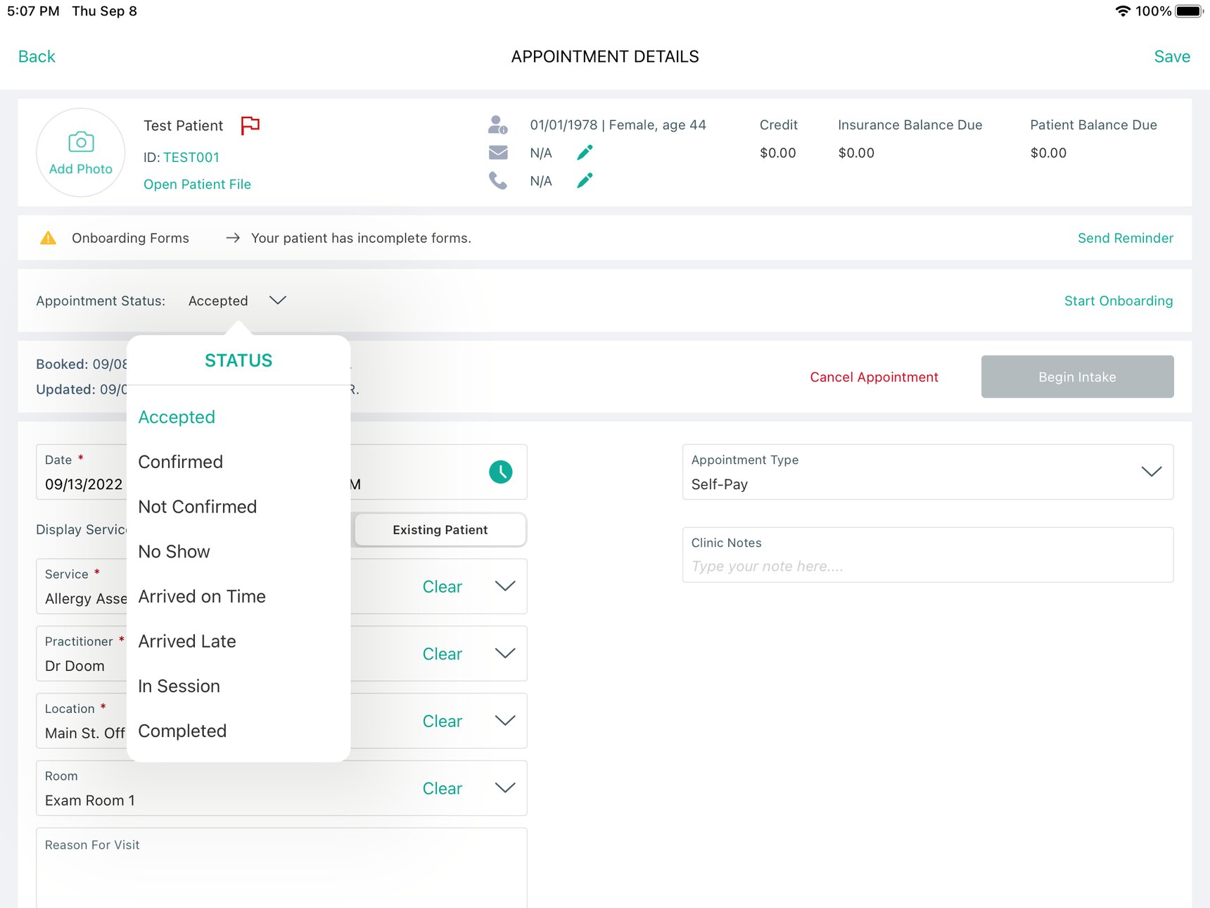Setting Appointment Statuses