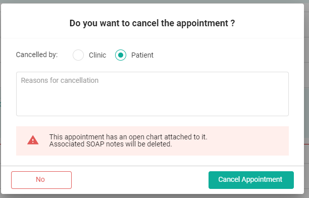 Cancel Appt after SOAP note has been started
