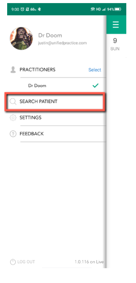 Patient Search box